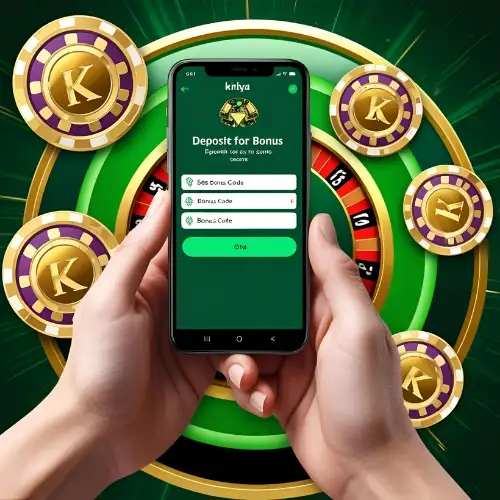 How to Deposit and Claim Your Krikya Bonus Hands holding smartphone showing Krikya deposit page with bonus code field and casino chips.