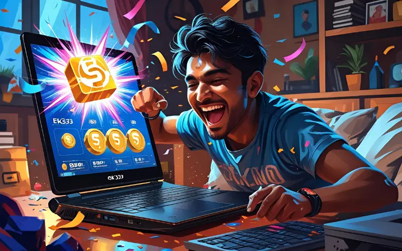 Bangladeshi player excitedly winning on EK333 with reward pop-ups.