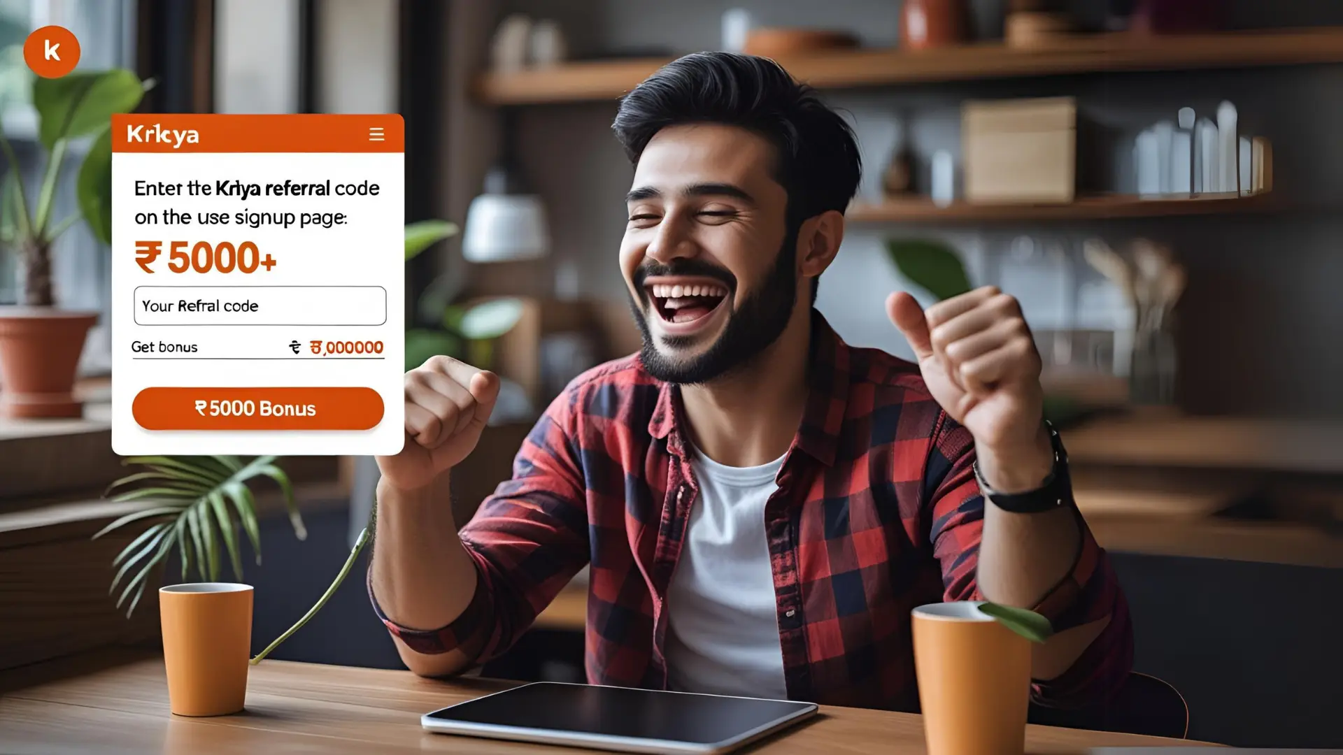 Excited user entering Krikya referral code during sign-up