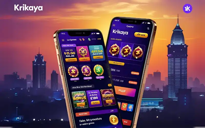 Krikaya mobile app showing live games and bonuses on a smartphone