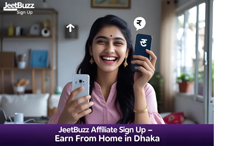 Happy Bangladeshi girl celebrating her income after JeetBuzz Affiliate Sign Up success