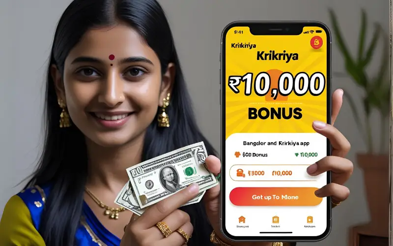 Girl shows krikriya app and ৳10,000 cash bonus