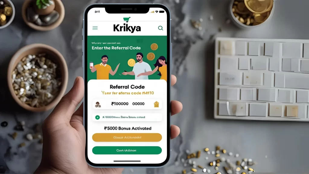 Krikya mobile app showing Krikya Referral Code