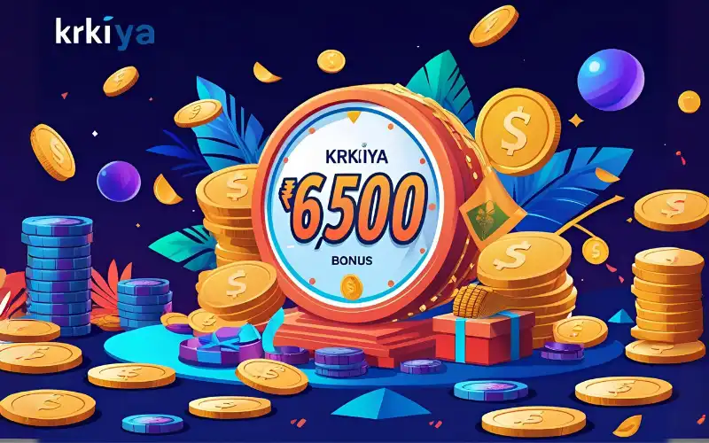Clock ticking with money raining down and a verified Krkiya account on a phone screen

