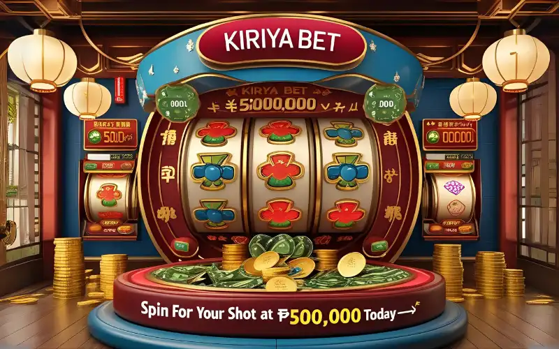 Happy player celebrating a big win on their phone with the Kiriya Bet logo in the background.
